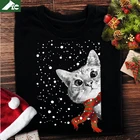 Милая Рождественская футболка с рисунком кошки Hello Christmas женская одежда унисекс хлопковая Футболка оверсайз с рисунком кошки и мамы Рождественская футболка винтажный женский топ