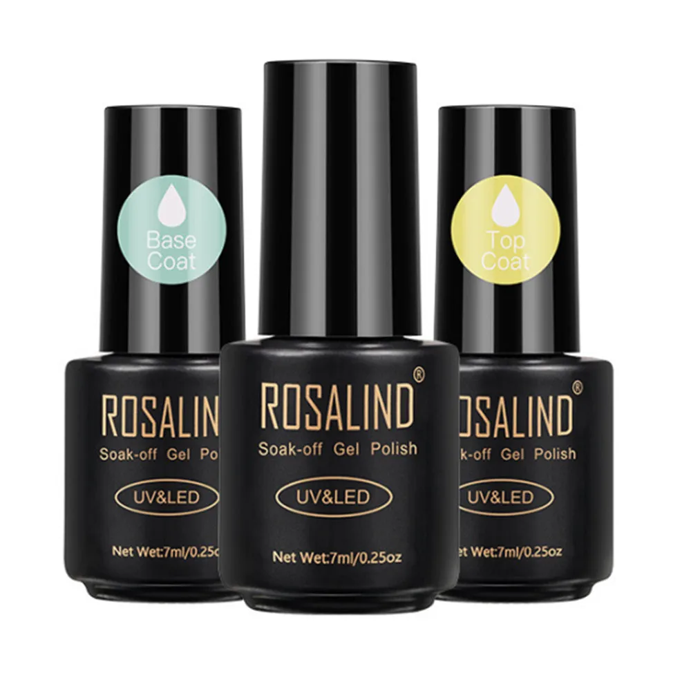 

Верхнее и Базовое покрытие ROSALIND набор гель-лаков для ногтей (7 мл * 2), блестящее, долговечное, основа под макияж, средство для снятия лака для н...