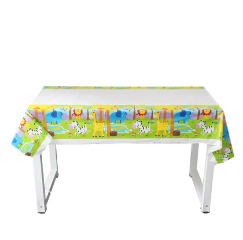 tablecloth 1pcs День рождения украшения Дети Джунгли животных окружающей среды Бумага одноразовые посуда тарелка чашки шар украшения принадлежности - Цвет: tablecloth 1pcs