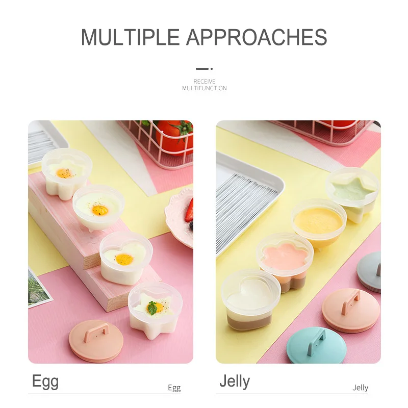 Kitchen Egg Cooker Tools Practical 4 Pcs/Set Cute Poacher Plastic Boiler Mold Form Maker With Lid Brush Pancake | Дом и сад