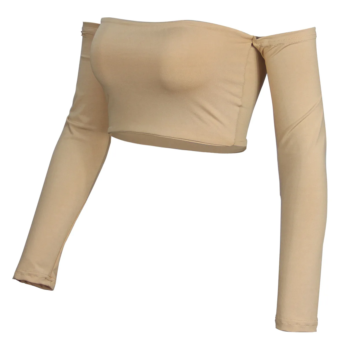 

European and American Fashion Sexy Crop Collar Bottoming Women 's Clothing Long-sleeved Casual Short Solid Slash Neck T- shirt