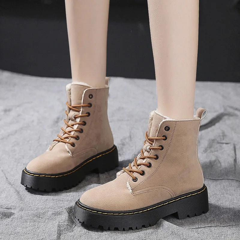 

Ankle Boots For Women Warm Plush Faux Suede Winter Shoes Lace Up Platform Woman Non-slip Black Booties Zapatos De Mujer Shoes