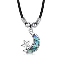 fyjs unique silver plated crescent moon and star abalone shell pendant rope chain necklace classic jewelry