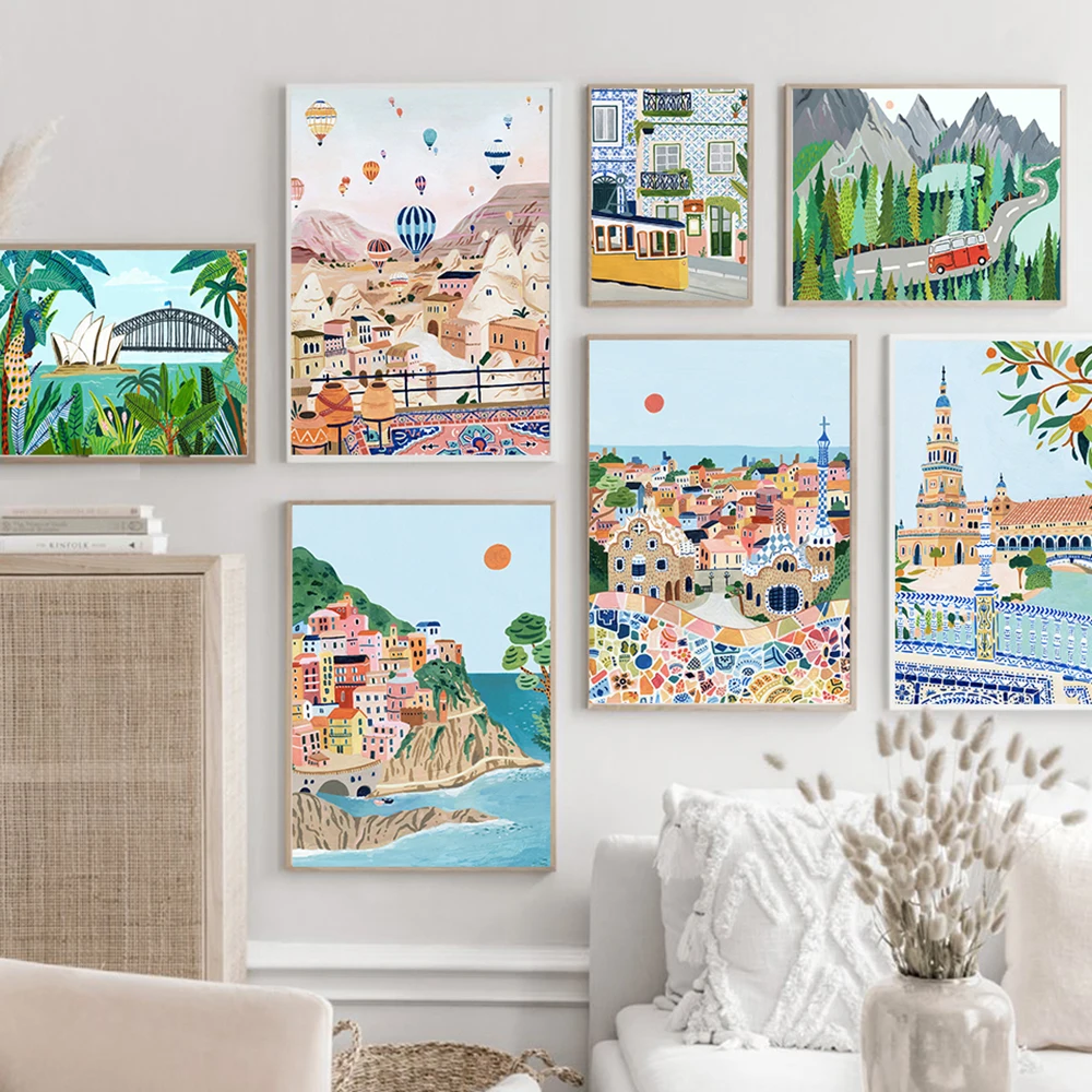 

Italy Landscape Travel Poster Turkey Plant Canvas Painting Natural Island Art Print Nordic Wall Picture Living Room Home Decor