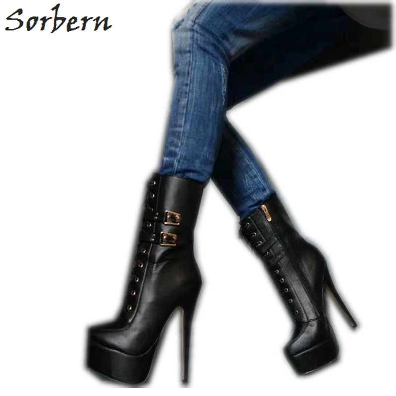 Женские ботинки на высоком каблуке с острым носком платформе|Женские