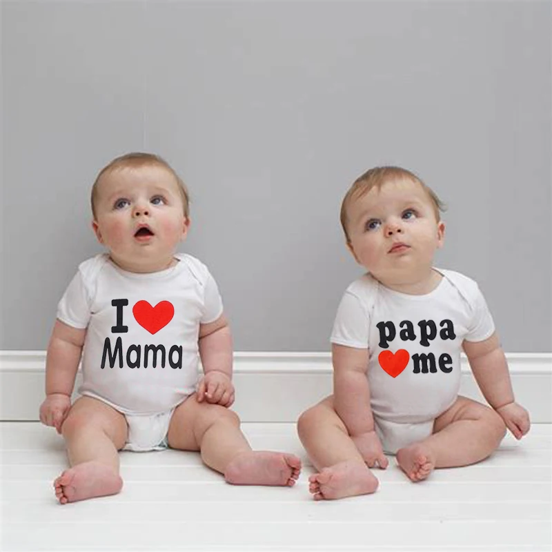 Mono de dise&ntilde;o I Love Mama Papa Love Me para beb&eacute;, ropa blanca de manga corta para ni&ntilde;o y ni&ntilde;a, monos para ni&ntilde;o peque&ntilde;o, regalo para el d&iacute;a de la madre/padre-2