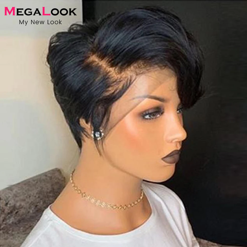 

Lace Front Wig Pixie Cut Wig Human Hair Pre Plucked With Natural Hairline Brazilian Straight Hair Wig Short Pixie Cut Bob Wig