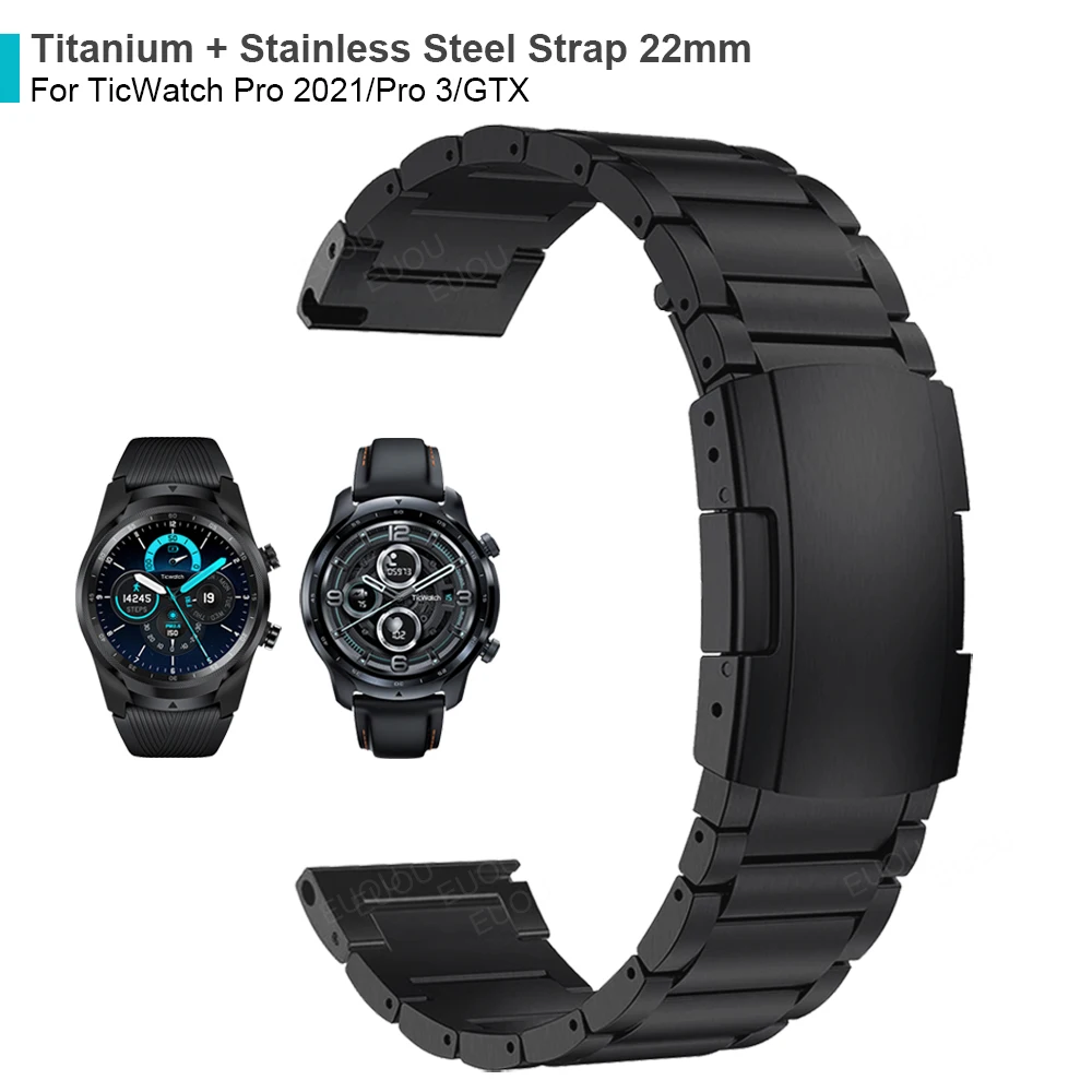 

Ремешок из титана и стали для TicWatch Pro 2021 2020/Pro 3, 22 мм
