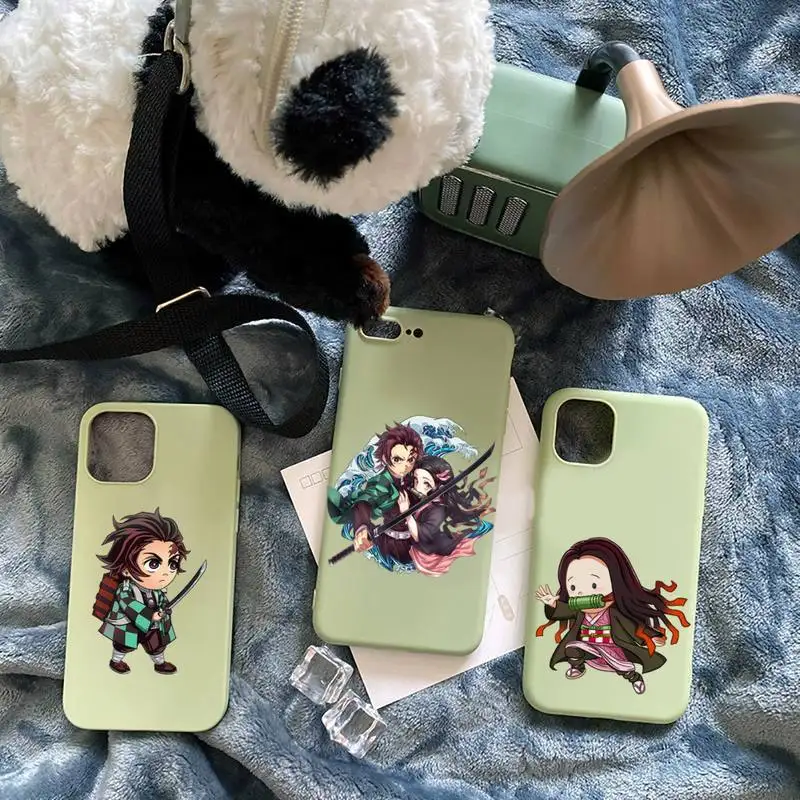 

Kimetsu No Yaiba Demon Slayer Anime Phone Case Green Candy Color for iPhone 11 12 mini pro XS MAX 8 7 6 6S Plus X SE 2020 XR