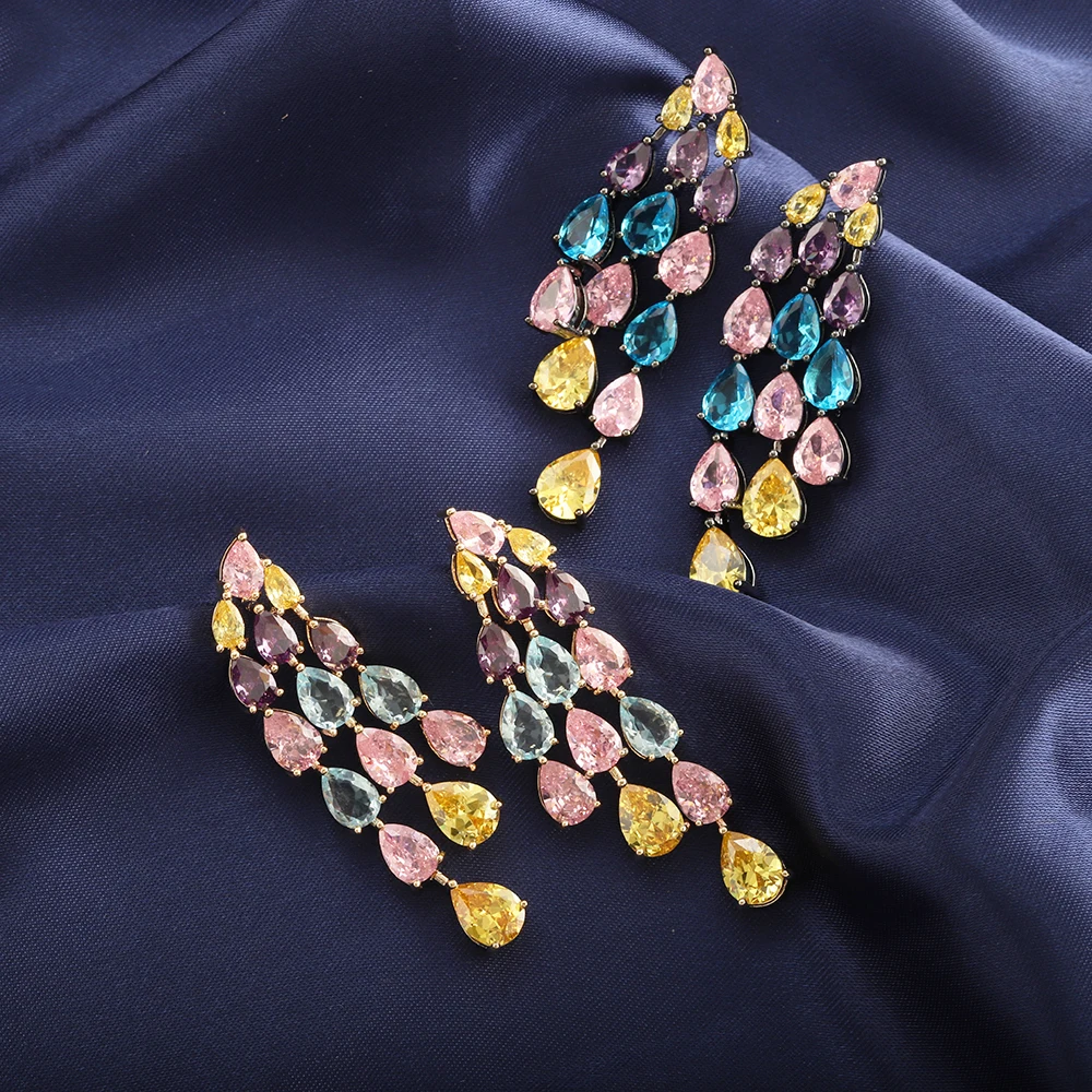 

Water Drop Luxury High Quality Earrings Color Top Exquisite Banquet Jewelry for Women Fashion Aaa Zircon Bridal Accessories