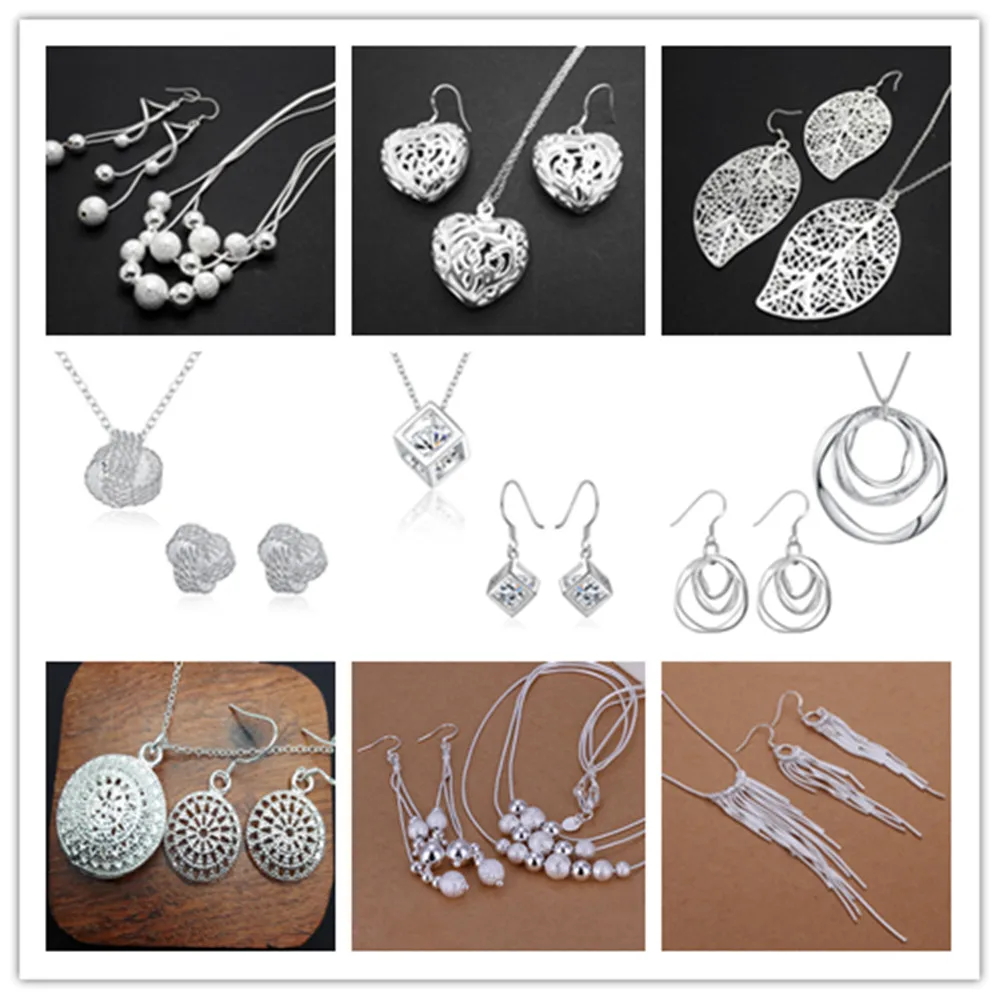 

Fine 925 Sterling Silver 11 Style Christmas Gift Women Lady Wedding Simple Tennis Pendant Necklace Earrings Fashion Jewelry Set