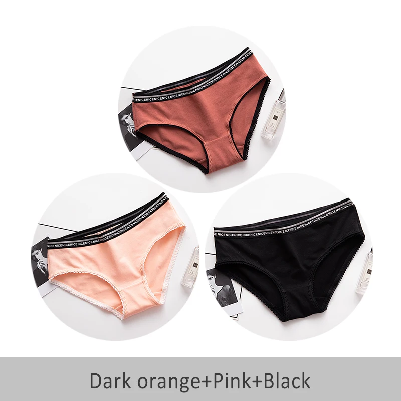 D Orange Pink Black Бесшовные сексуальные женские трусики из хлопка сплошной цвет дышащая середина талии нижнее белье девушка DULASI 3шт - Цвет: D Orange Pink Black