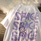 Хлопковая свободная футболка с принтом медведя и граффити с коротким рукавом, летняя Винтажная футболка в стиле Харадзюку, Милая футболка y2k, топ с круглым вырезом