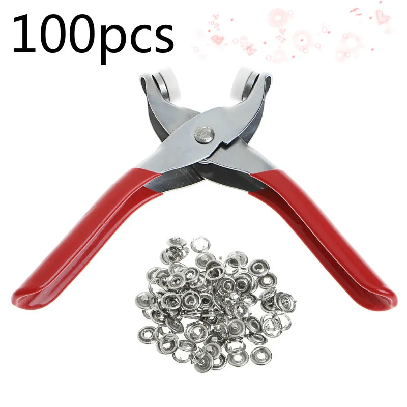 

100pcs 9.5mm Metal Sewing Prong Rings Buttons Press Studs Pliers Snap Craft Fasteners And Clip Pliers Sewing accessories
