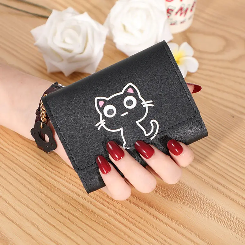 

Cute Cartoon Wallet Women's Short Soft Leather Korean Fashion Three Fold Buckle Small Fresh Student Clip Multi Card Slot