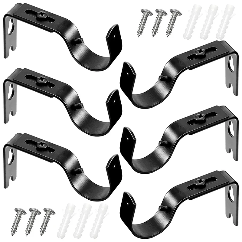 

6 Pieces Curtain Rod Brackets General Adjustable Curtain Brackets Valance Support Holders Curtain Rod Holder Wall Hooks