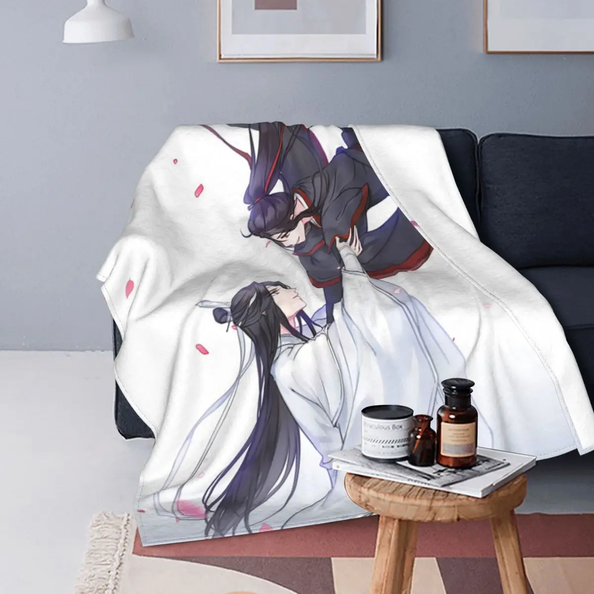 

Grandmaster Of Demonic Cultivation The Untamed Fleece Throw Blanket Lan Zhan Wei Wuxian Yaoi Blanket for Bedroom Bed Throws