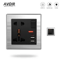 avoir universal socket 13a 3 hole 5 hole multifunction dual usb charging wall power outlet stainless steel panel 86type