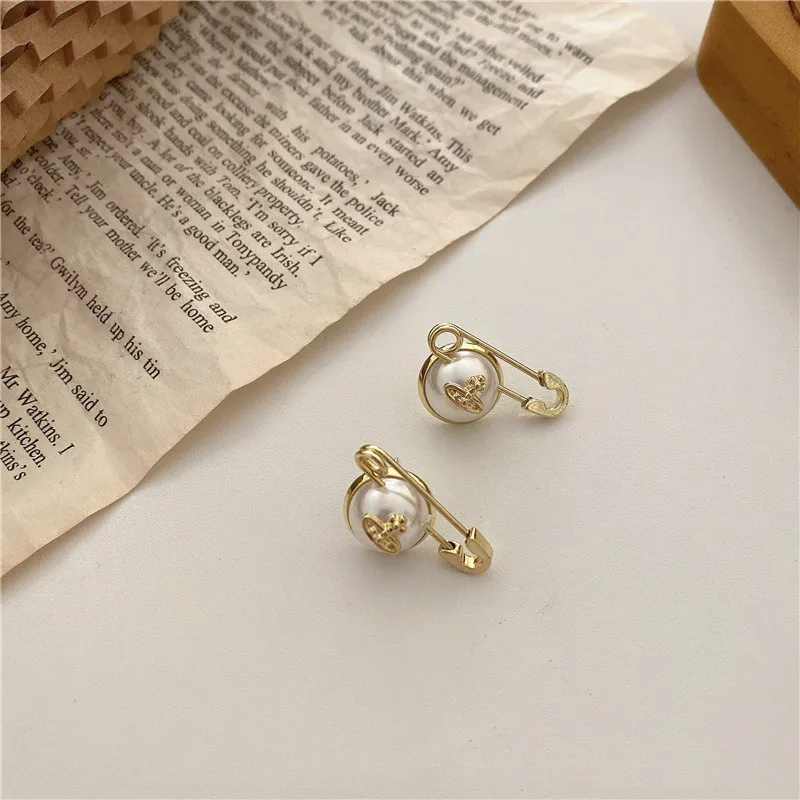

Retro Baroque Big Round Simulated Pearl Pin Earrings for Women Universe Print Geometric Statement Drop Earrings Wedding Jewelry