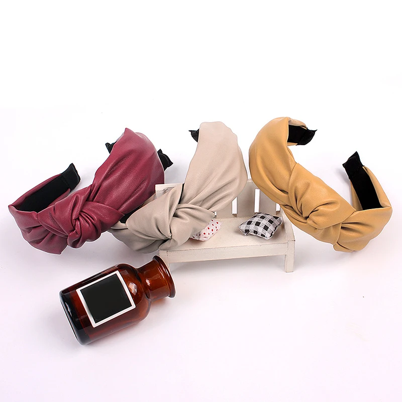 2020 Новая мода искусственная кожа Топ узел широкий обруч для волос простой ободок