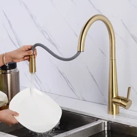 copper kitchen faucet hot and cold vegetable washing basin pull out rotating sink faucet golden