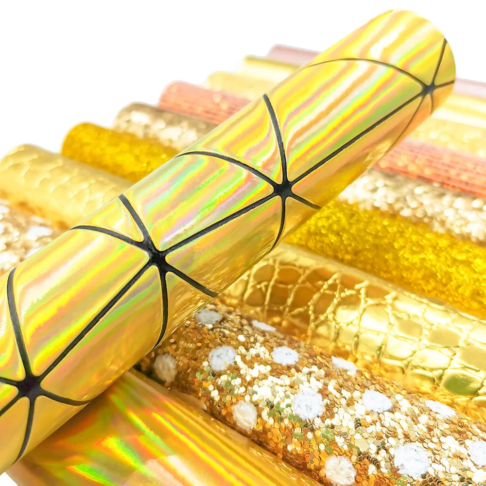 

10pcs Polka Dot Gold Iridescent Grid Glitter PU Leather Fabric Cartoon DIY Bow Bag Toy Craft Decor Handmade Wholesale 20*15cm