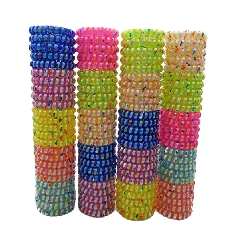 

Lots 100Pcs Heart Print Telephone Hair Bands Elastic Wire Ties Plastic Rope Accessory Size 5CM