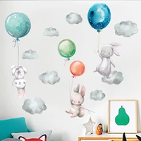 cartoon rabbits balloons clouds wall stickers home kids room decoration wallpaper decor adhesive wall furniture door interior