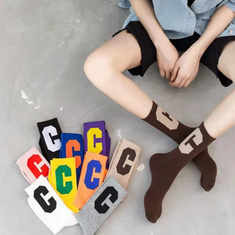 

1 pairs of Men's and Women's Socks High Quality Cotton Letter Solid Color Socks Casual Fashion in the Mid- tube Trend Socks Hot
