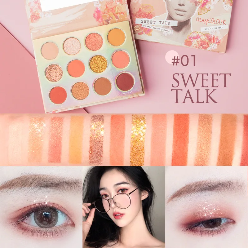 Glamcolor 12 цветов тени для век палитра блестящие мерцающие микро вспышки матовые