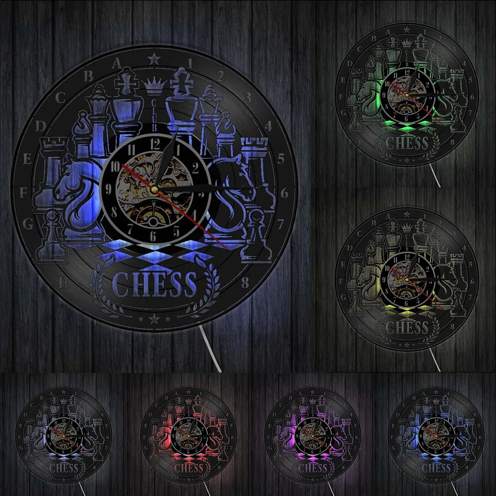 Шахматы игра виниловых пластинок настенные часы шахматная доска под старину
