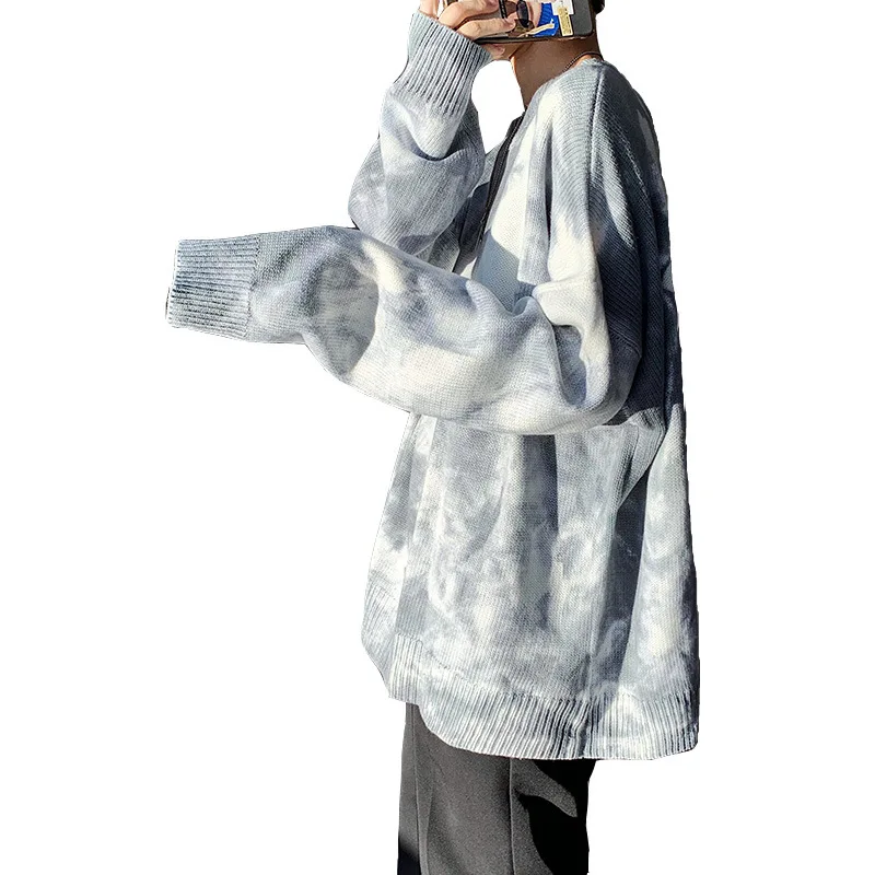 

O-Neck Male Sweaters Autumn winter Japanese-style Tie-dye Sweater Loose Lazy Bottoming Shirt Harajuku Trend Personality Sweater