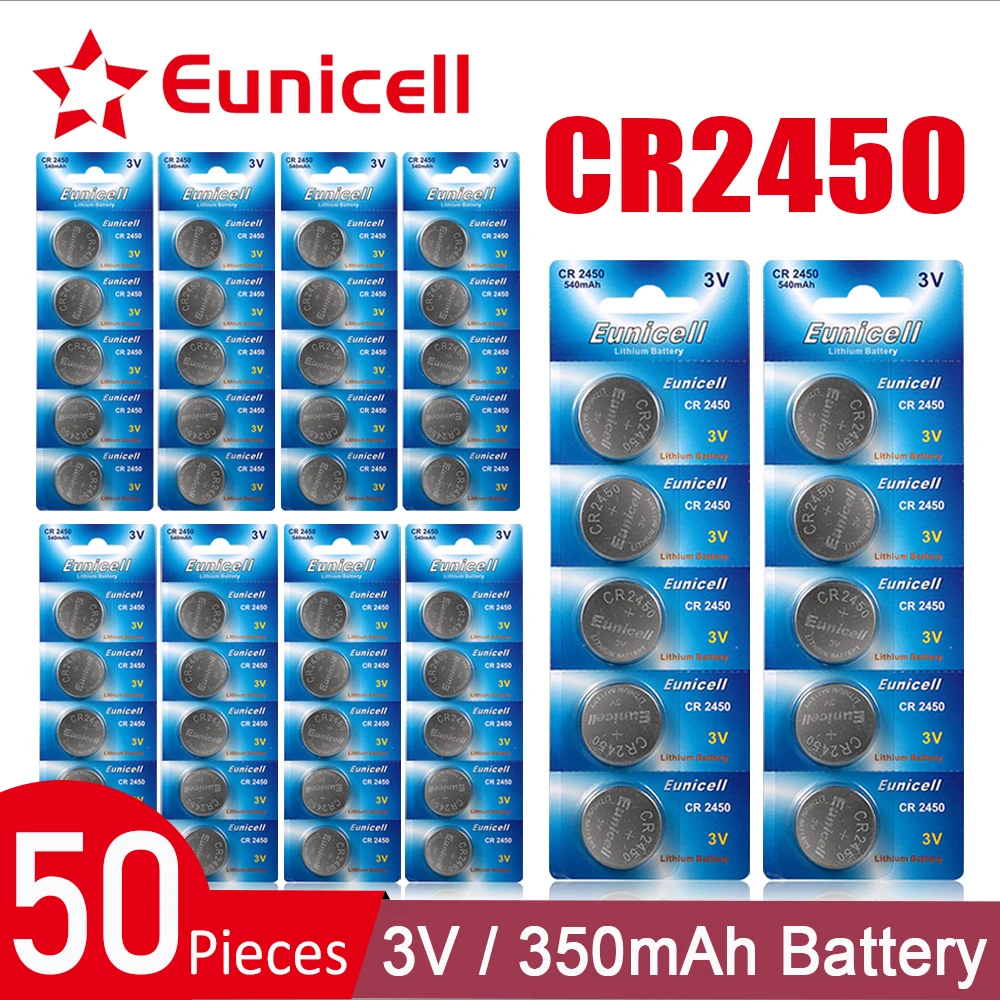 

Литиевые Батарейки для часов Eunicell CR2450, 3 в, 2021 мА · ч, CR 350, ECR2450, KCR2450, 5029LC, LM2450