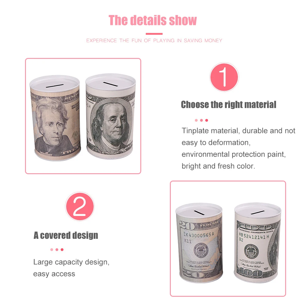 

High-Quality Creative Euro Dollar Metal Cylinder Piggy Bank Saving Money Box Home Decoration Tin Piggy Bank Children Small Gifts