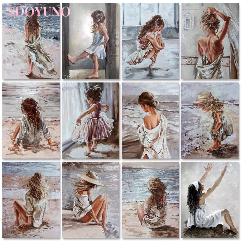 

SDOYUNO Frame Girl Diy Painting By Numbers Kit Acrylic Canvas Paint By Numbers Handpainted Oil Painting For Home Decoration