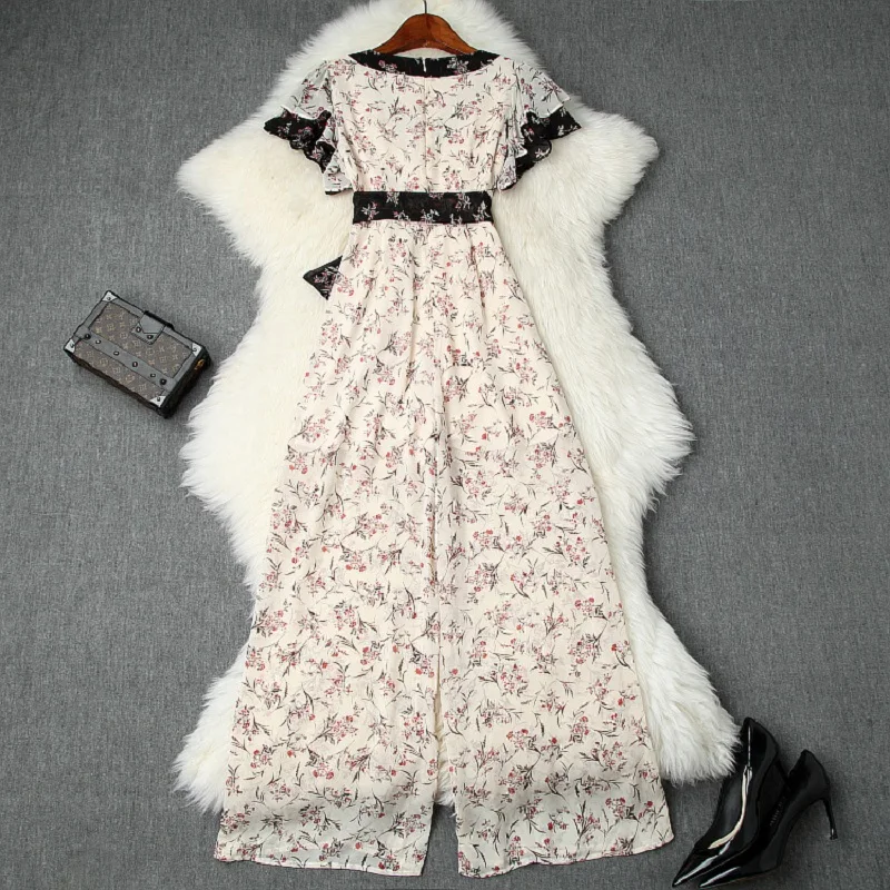 

Elegant Chiffon Jumpsuits S Xl 2019 New Spring Summer Printing Wide Leg Pant Body Femme Casual Office Lady Women Party Jumpsuit