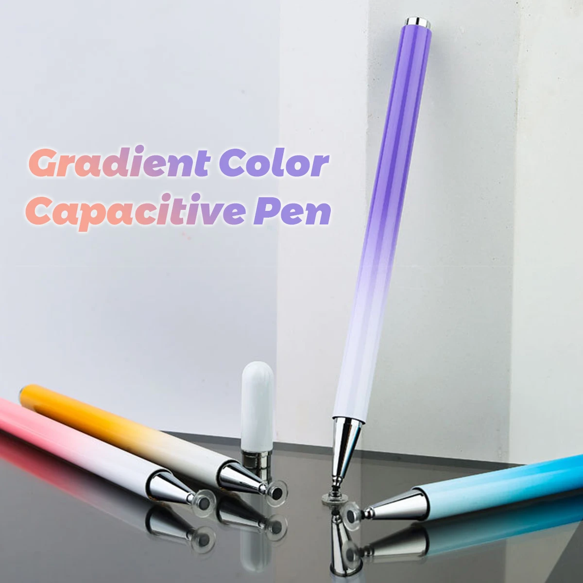 

Gradient Color Stylus Pen For Ios Android Touch Screens Magnetic Cap Clear Disc Capacitive Pencil With Built-in Replacement Tip
