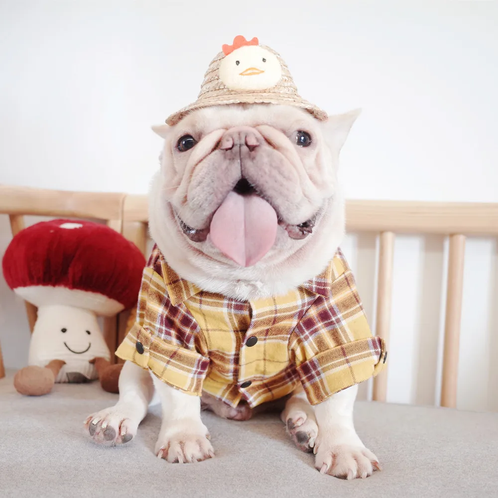 

Pet Clothes Dog Casual Clothes French Bulldog Pure Cotton Plaid Shirt Fat Dog Clothes