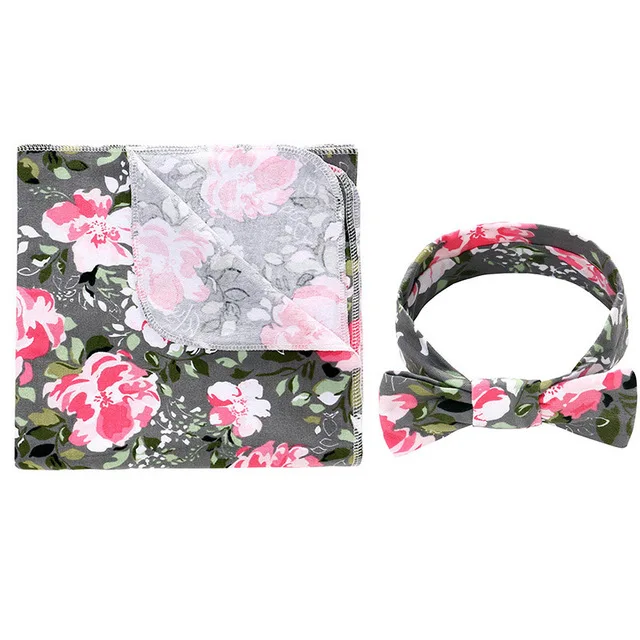 Gray flower 2 шт. для малышей, с цветочным узором, пеленка для завёртывания для пеленания спальный мешок оголовье, набор - Цвет: Gray flower