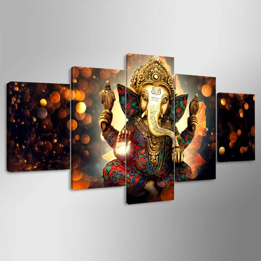 

Canvas Painting Wall Art Home Decor Frame 5 Pieces Ganesh Elephant Trunk God For Living Room Modern HD Printed Landscape Picture