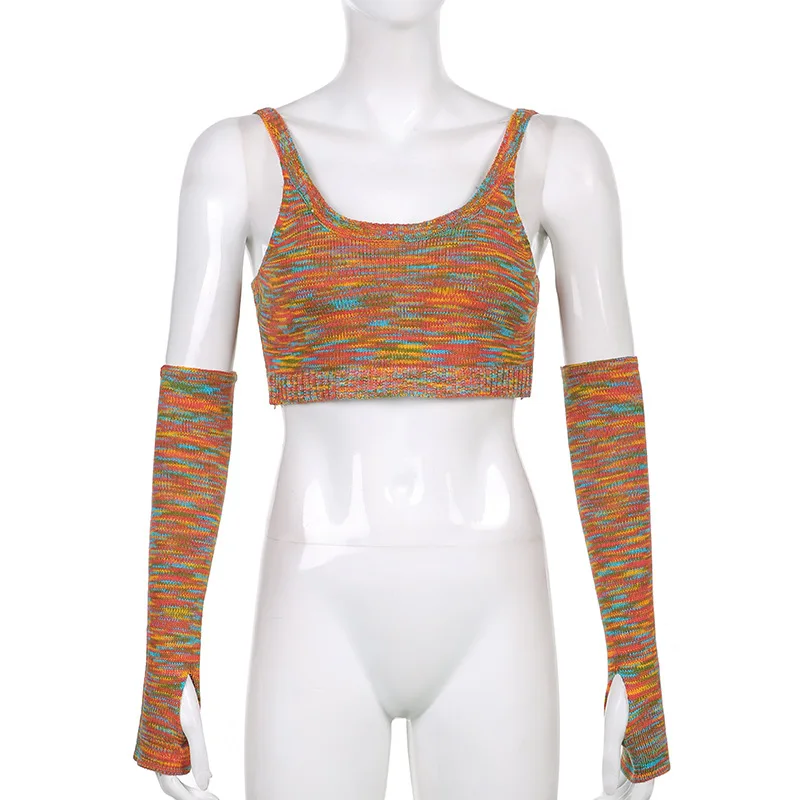 

2021 Summer New Woolen Sleeves Camisole Women's Short Color Bottoming Small Camisole Top