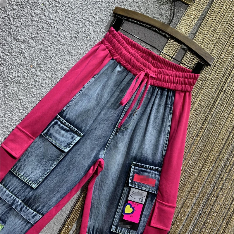 Спортивные штаны женские из денима с высокой талией | Женская одежда