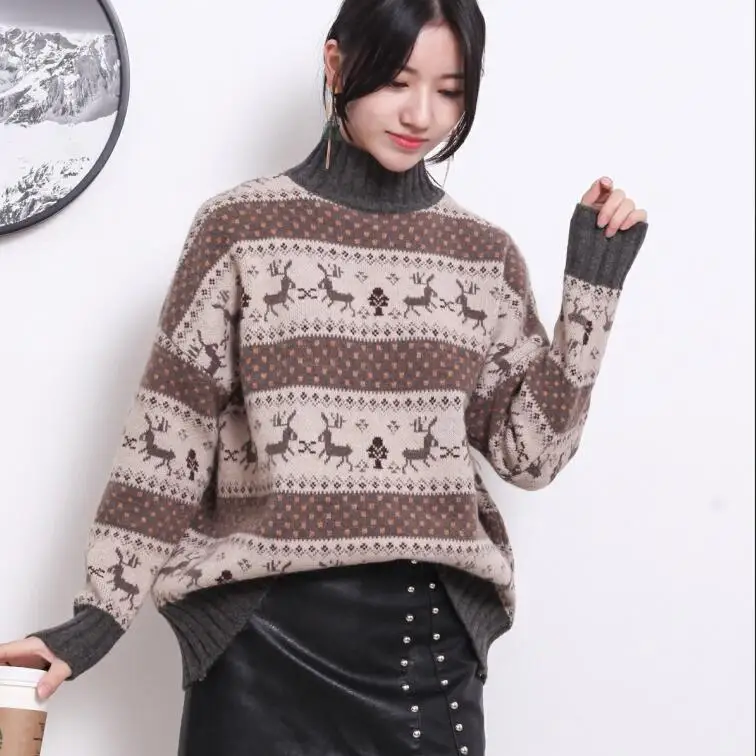 Vintage Fashion Women Pullovers Turtleneck Casual Christmas Sweaters 2021 Knitted Winter Clothes pull femme hiver | Женская одежда