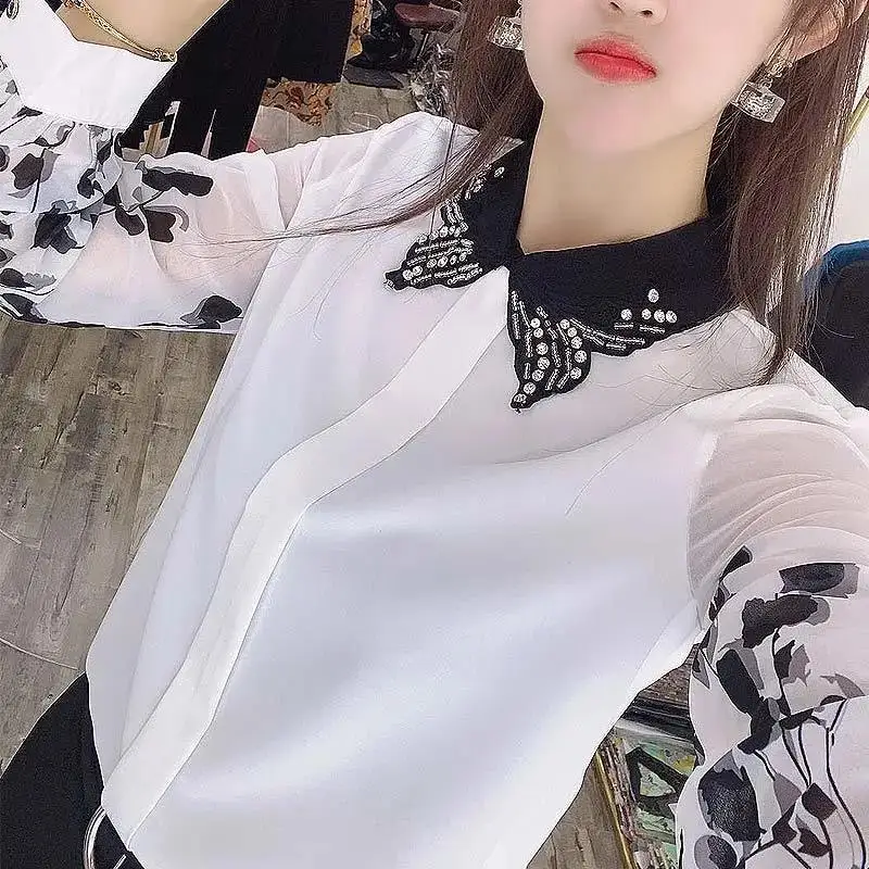 

2021 Spring Autumn Style Women Blouses Shirts Lady Casual Long Sleeve Stand Collar Flower Printed Blusas Tops