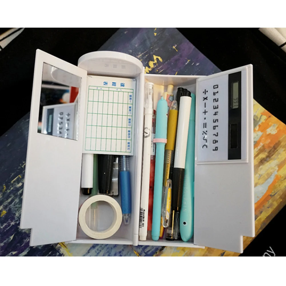 

Creative Whiteboard Pencil Case Multi-function Pencil Case with Solar Calculator Magnetic Switch Cartoon Pen Box
