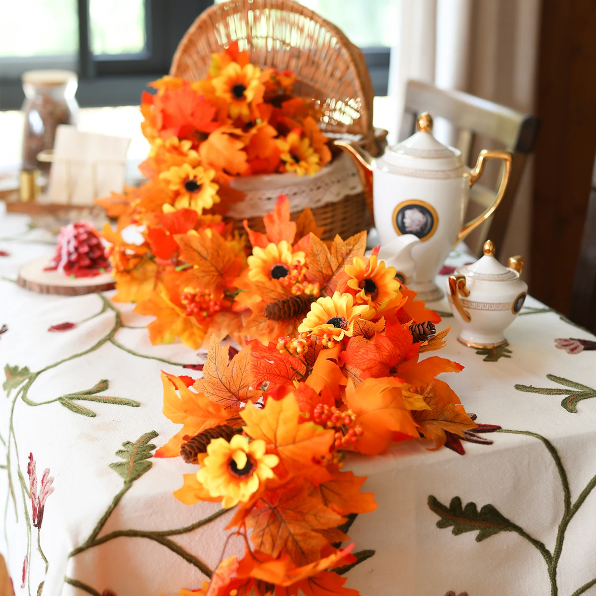 

1 шт. 2 м искусственная Осенняя гирлянда с кленовыми листьями, Осеннее подвесное растение для дома, сада, настенная дверь, фон для камина, Свад...