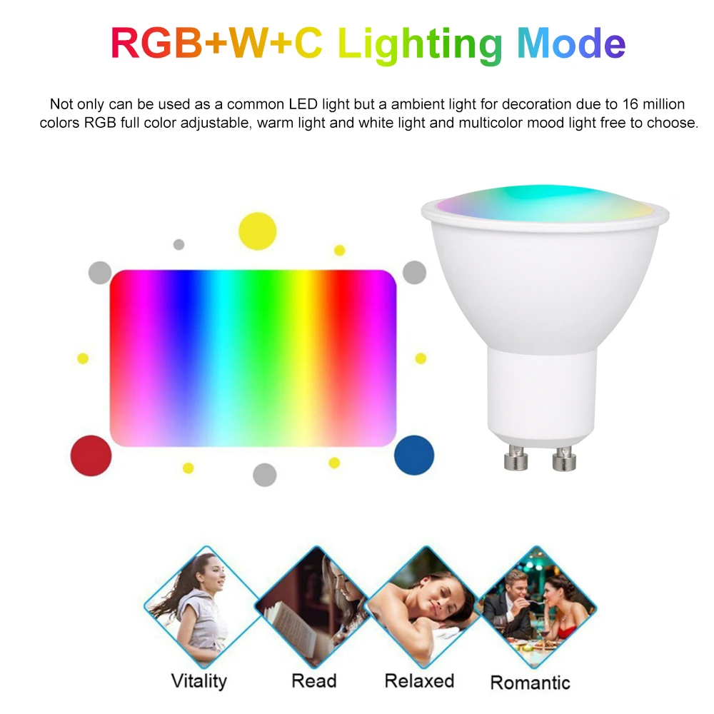Беспроводные смарт лампы RGB + W C Светодиодная лампа 5 Вт GU10 затемнения светильник с