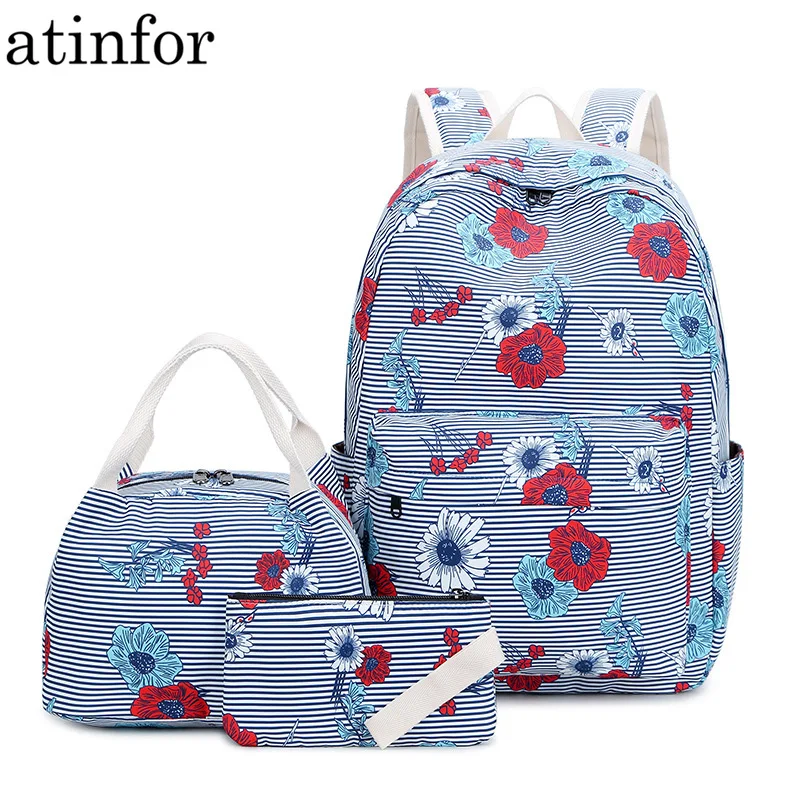 Женский водонепроницаемый рюкзак atinfor нейлоновый школьный в полоску с цветочным