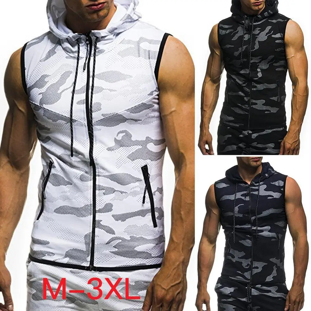 

Men Fashion Lightweight Sleeveless Camouflage wWaistcoat Hoodies Sweatshirt Sports Fitness Tops 40P