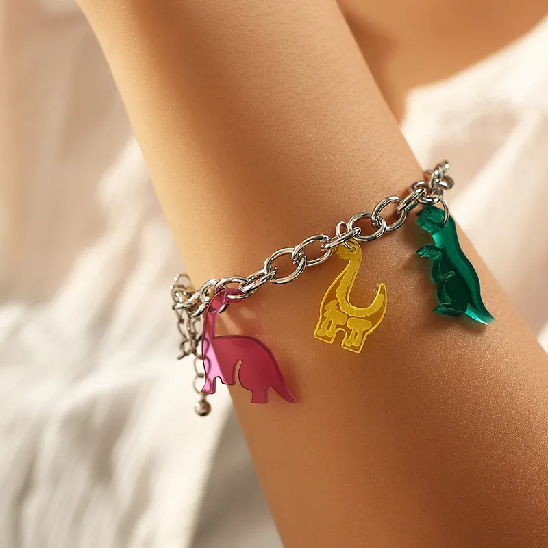 

Cute Cartoon Acrylic Dinosaurs Bracelets Candy Colors Resin Cartoon Animal Bracelet Birthday Gift Girls Woman Handmade Jewelry